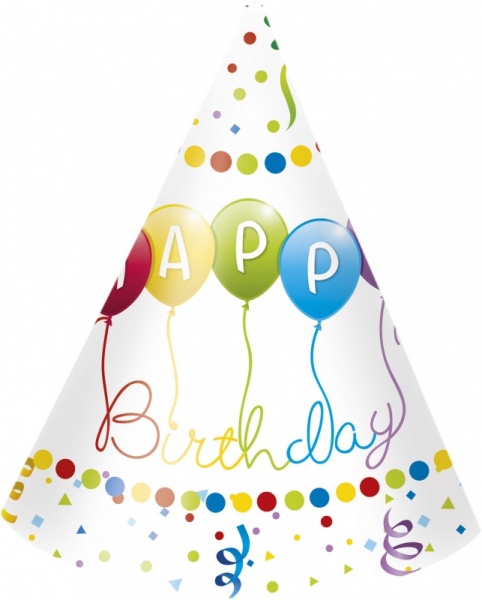 Papierové čiapočky - Happy Birthday, 6 ks